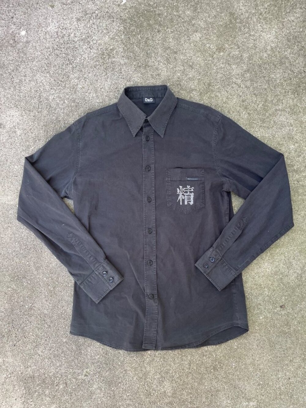 Vintage Y2K Dolce & Gabbana Button Down Shirt Black Rhinestone Asian Mens M RARE